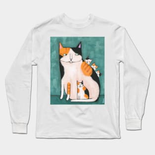 Calico Mama Cat and Kittens Long Sleeve T-Shirt